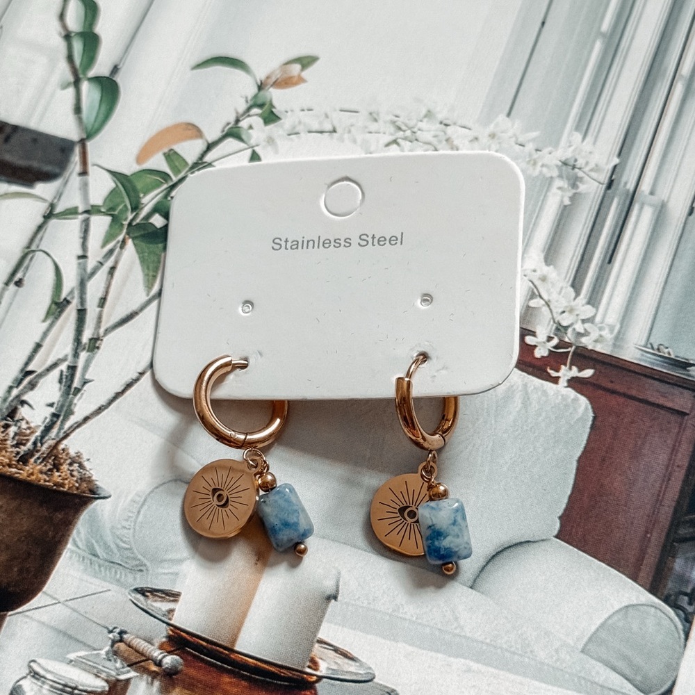 Evil Eye Brass Huggie Earrings